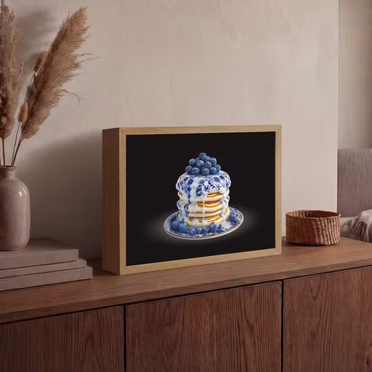 Pannenkoeken - Blauwe Bessen - Bord Light Box met batterij (Wandlamp) middel -sfeer2