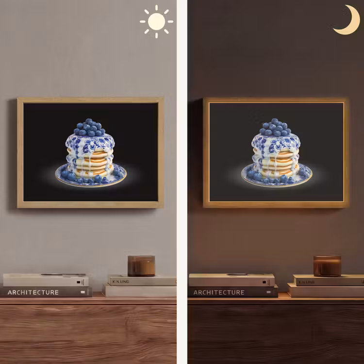 Pannenkoeken - Blauwe Bessen - Bord Light Box met batterij (Wandlamp) middel -sfeer3