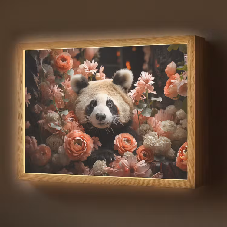 Panda - Dier - Bloemen - Natuur - Botanisch Light Box met batterij (Wandlamp) middel -z3d_website