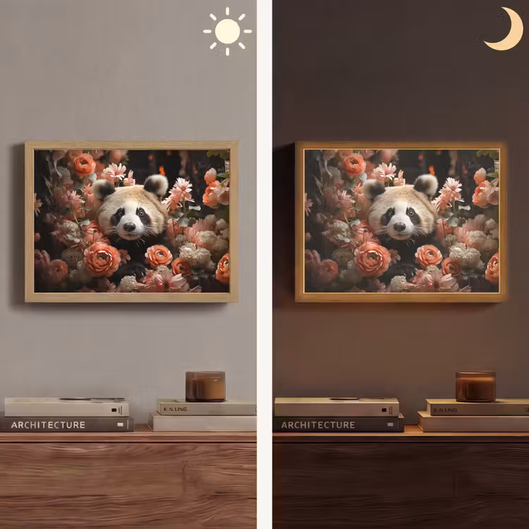 Panda - Dier - Bloemen - Natuur - Botanisch Light Box met batterij (Wandlamp) middel -sfeer3