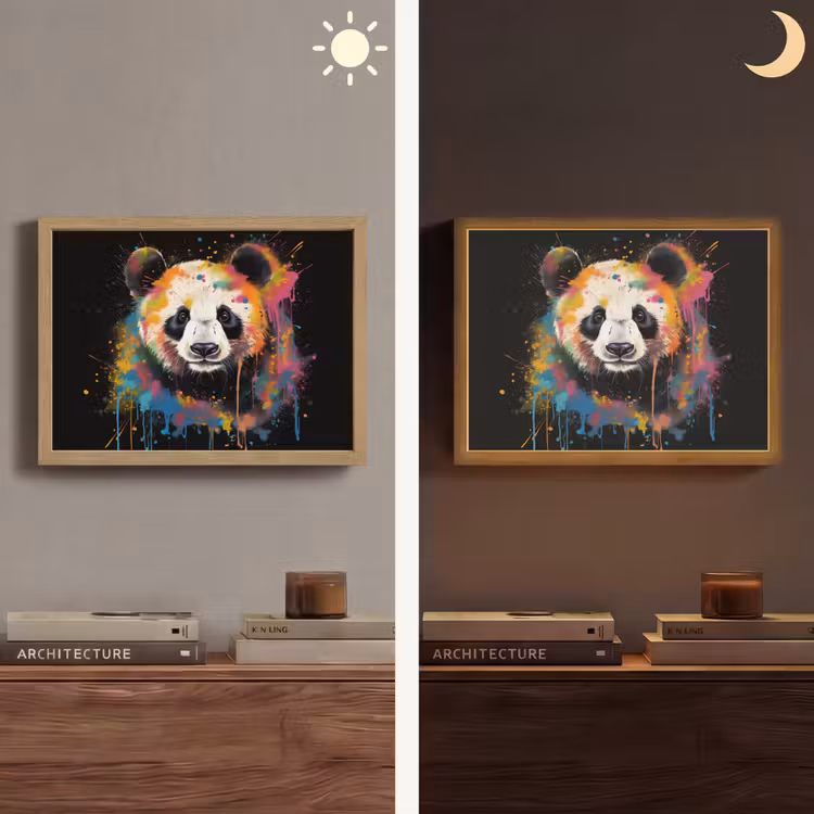 Panda - Graffiti - Dieren - Zwart - Kleuren Light Box met batterij (Wandlamp) middel -sfeer3
