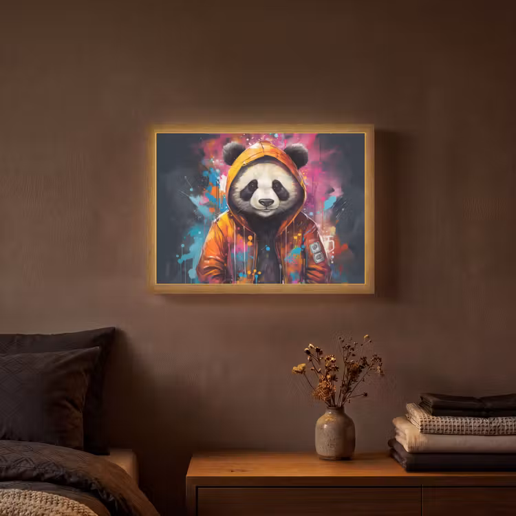 Panda - Jas - Graffiti - Oranje Light Box met batterij (Wandlamp) middel -sfeer4