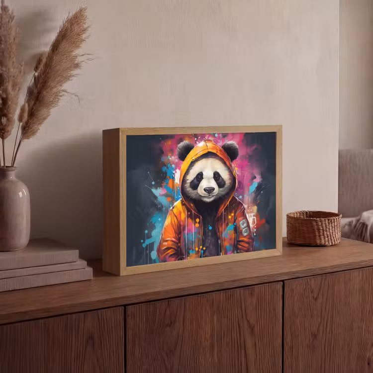Panda - Jas - Graffiti - Oranje Light Box met batterij (Wandlamp) middel -sfeer2