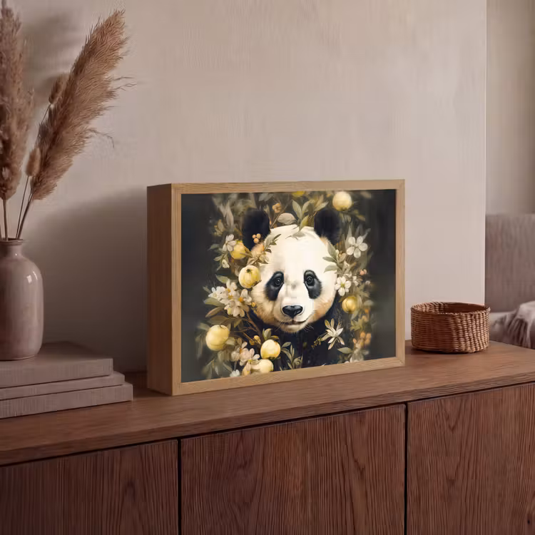 Panda - Pandabeer - Wilde dieren - Natuur - Bloemen Light Box met batterij (Wandlamp) middel -sfeer2