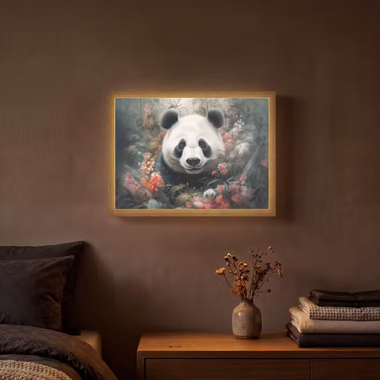 Panda - Wilde dieren - Bloemen - Natuur Light Box met batterij (Wandlamp) middel -sfeer4