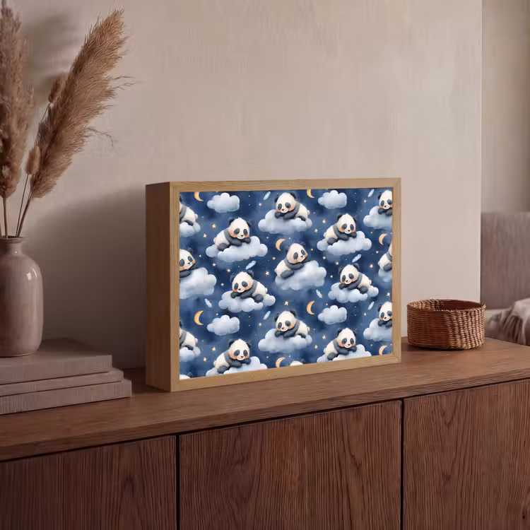 Panda's - Slapen - Blauw Light Box met batterij (Wandlamp) middel 907 -sfeer2