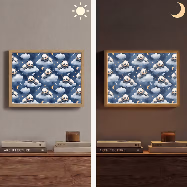 Panda's - Slapen - Blauw Light Box met batterij (Wandlamp) middel 907 -sfeer3