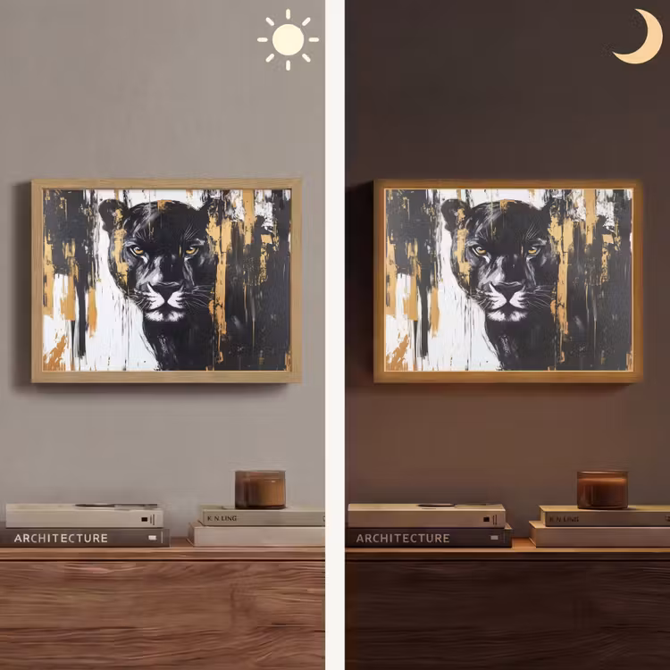 Panter - Zwart - Abstract - Verfstreken Light Box met batterij (Wandlamp) middel -sfeer3