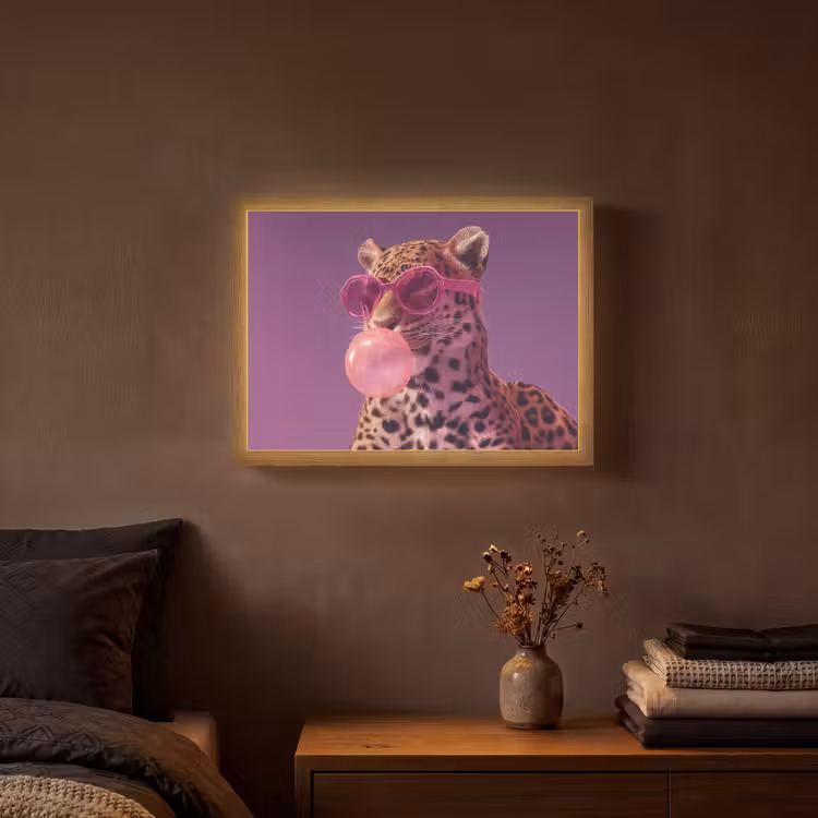 Panter - Zonnebril - Kauwgombel - Roze Light Box met batterij (Wandlamp) middel -sfeer4