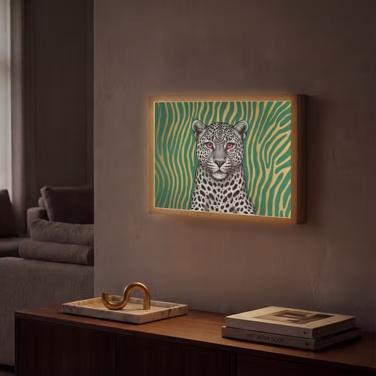 Panter - Zebrapatroon - Groen Light Box met batterij (Wandlamp) middel -sfeer1