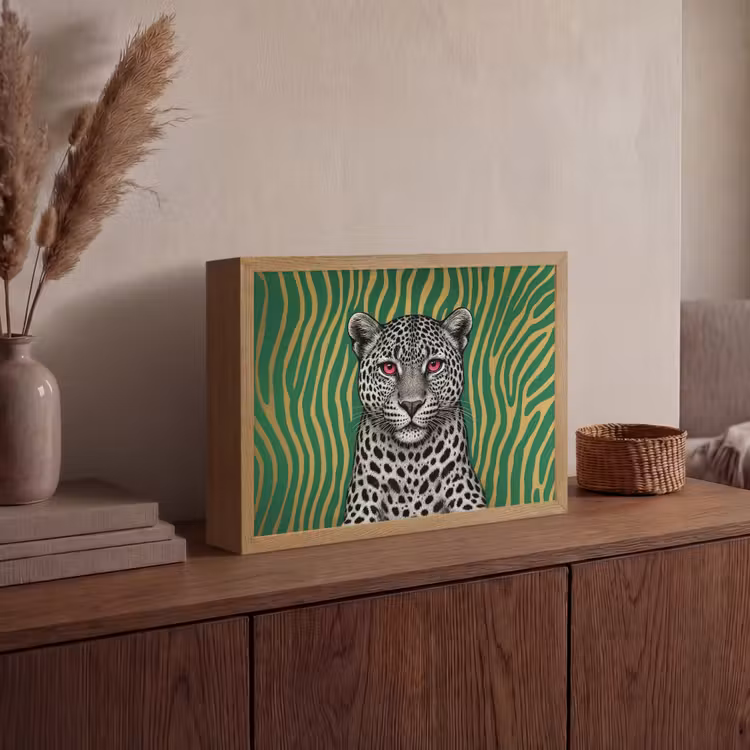 Panter - Zebrapatroon - Groen Light Box met batterij (Wandlamp) middel -sfeer2