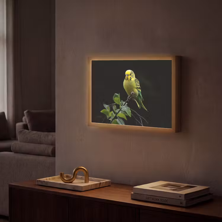 Parkiet - Tak - Bladeren - Geel Light Box met batterij (Wandlamp) middel -sfeer1