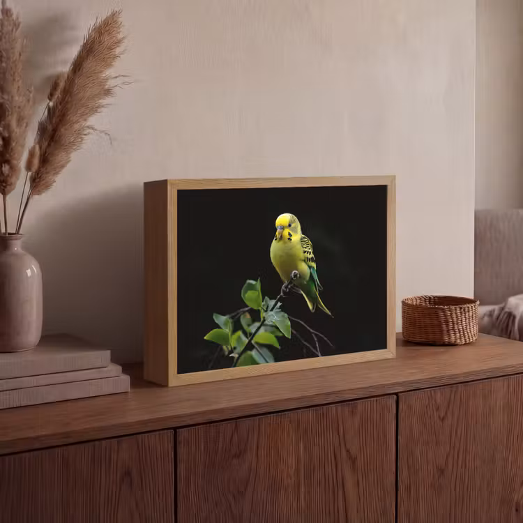 Parkiet - Tak - Bladeren - Geel Light Box met batterij (Wandlamp) middel -sfeer2