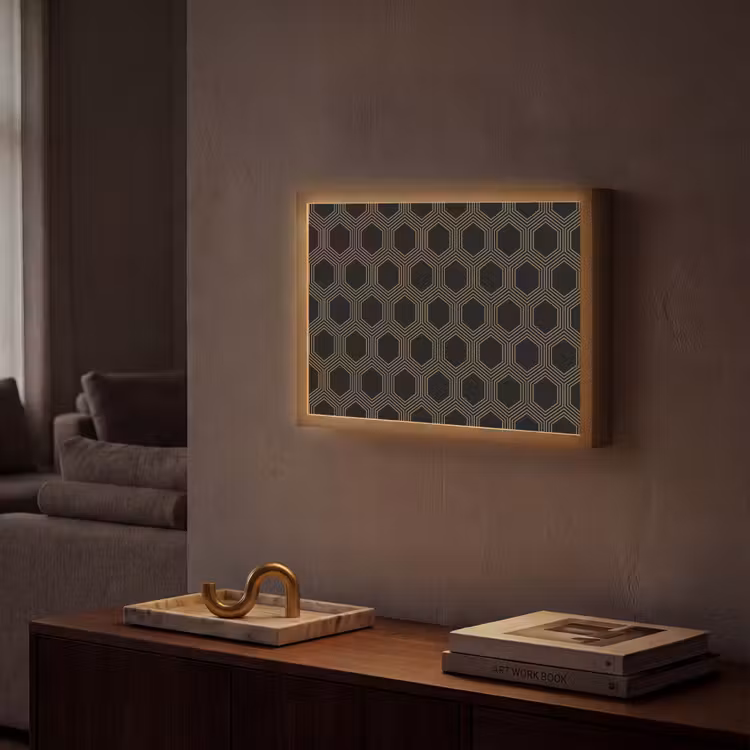 Parallel - Goud - Zwart - Bijenraatmotief Light Box met batterij (Wandlamp) middel 907 -sfeer1