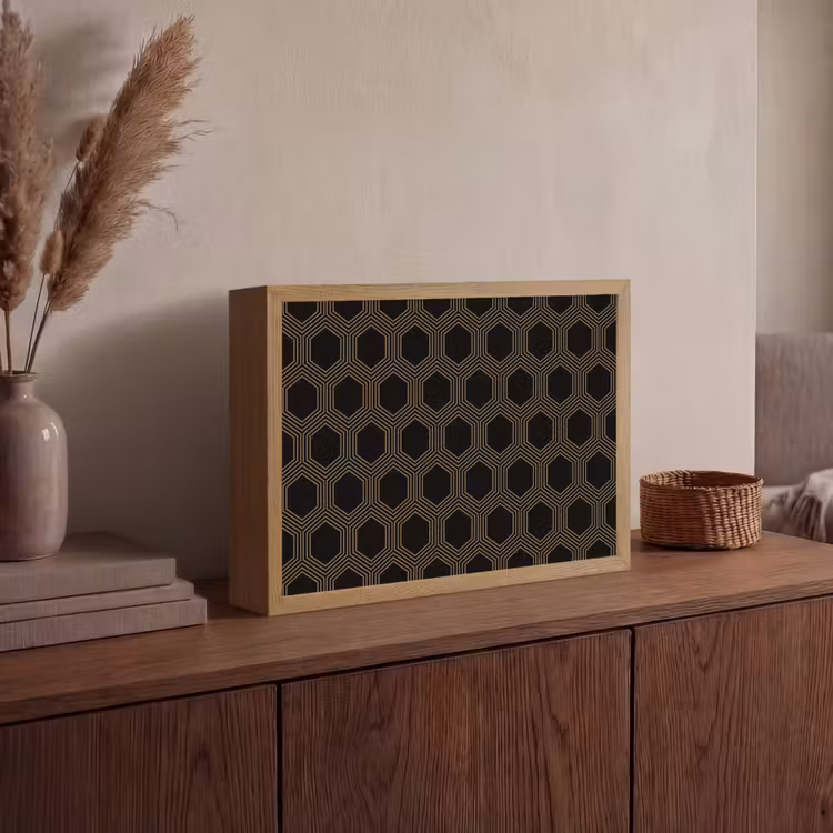 Parallel - Goud - Zwart - Bijenraatmotief Light Box met batterij (Wandlamp) middel 907 -sfeer2