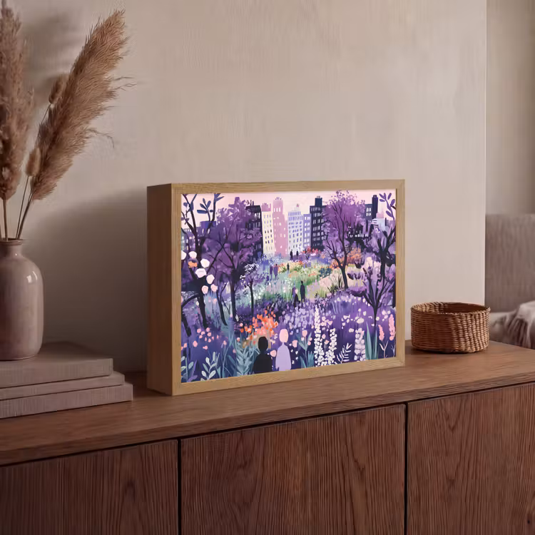 Park - Bomen - Bloemen - Gebouwen Light Box met batterij (Wandlamp) middel -sfeer2