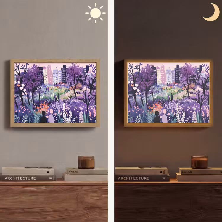Park - Bomen - Bloemen - Gebouwen Light Box met batterij (Wandlamp) middel -sfeer3