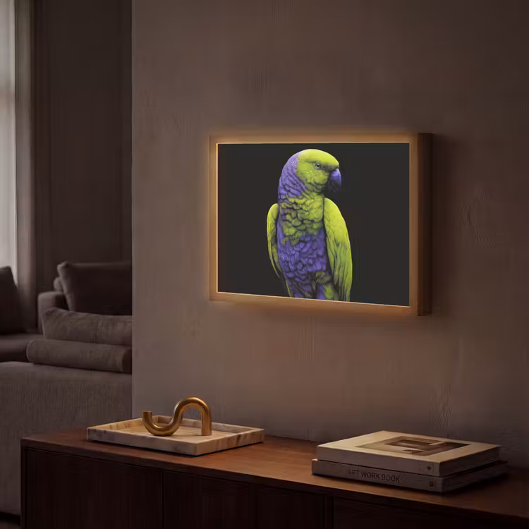 Papegaai - Veren - Opvallend - Groen Light Box met batterij (Wandlamp) middel -sfeer1