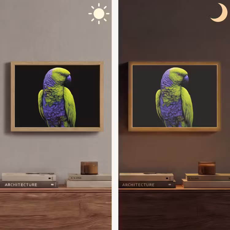 Papegaai - Veren - Opvallend - Groen Light Box met batterij (Wandlamp) middel -sfeer3