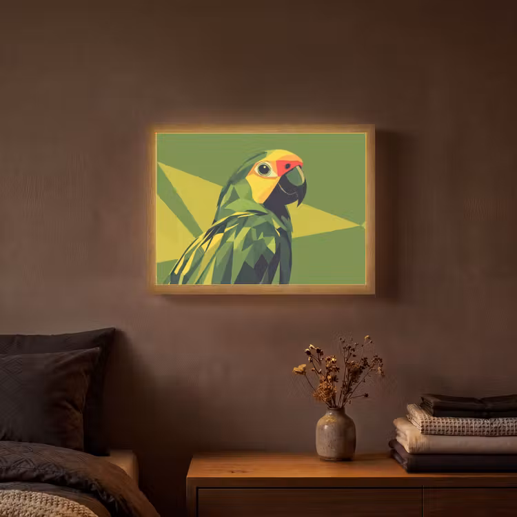 Papegaai - Groen - Snavel - Abstract Light Box met batterij (Wandlamp) middel -sfeer4