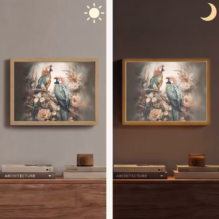 Papegaaien - Vogels - Natuur - Bloemen Light Box met batterij (Wandlamp) middel -sfeer3