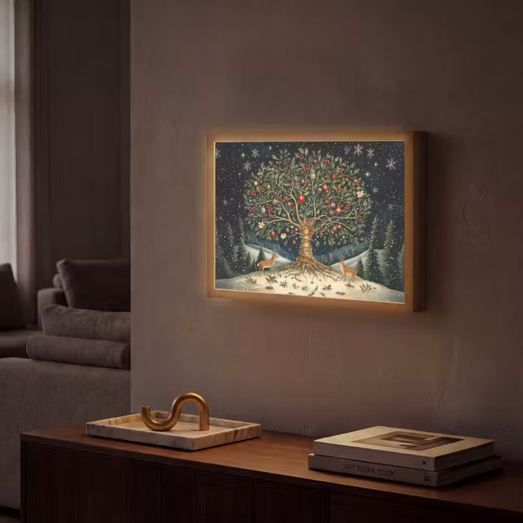 Feestboom - Winterhemel - Kleurrijk Light Box met batterij (Wandlamp) middel -sfeer1