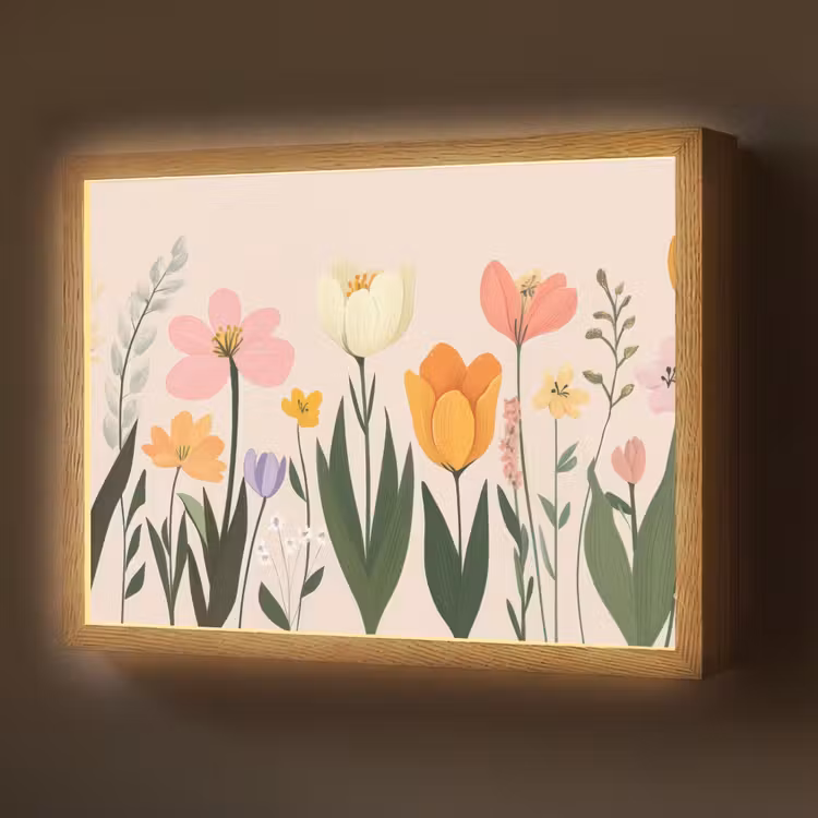 Pasteltinten - Bloemen - Illustratie Light Box met batterij (Wandlamp) middel -z3d_website