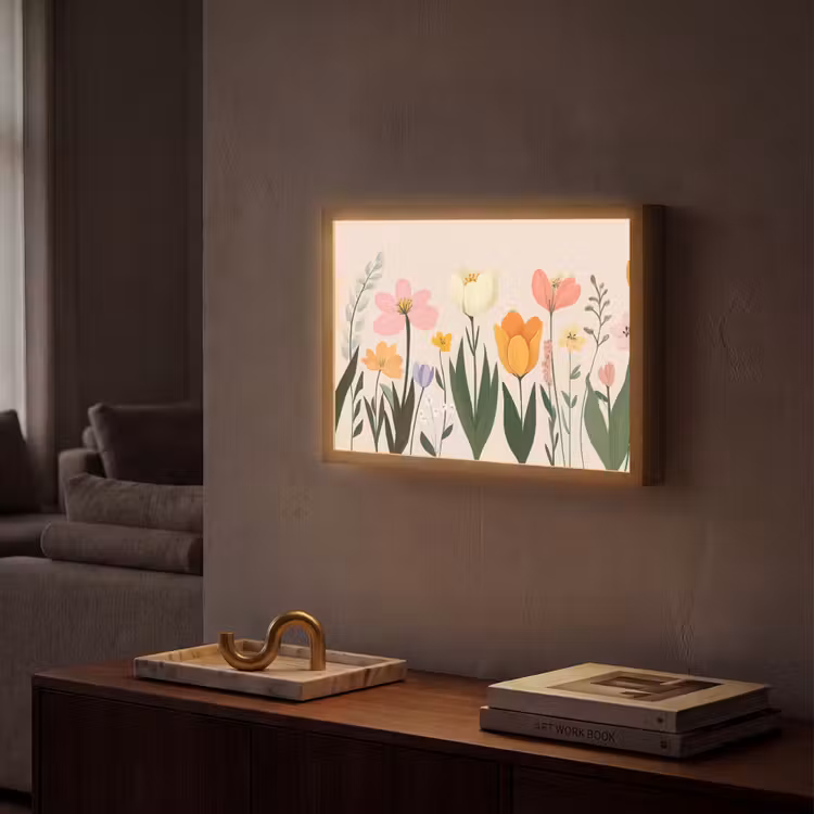 Pasteltinten - Bloemen - Illustratie Light Box met batterij (Wandlamp) middel -sfeer1