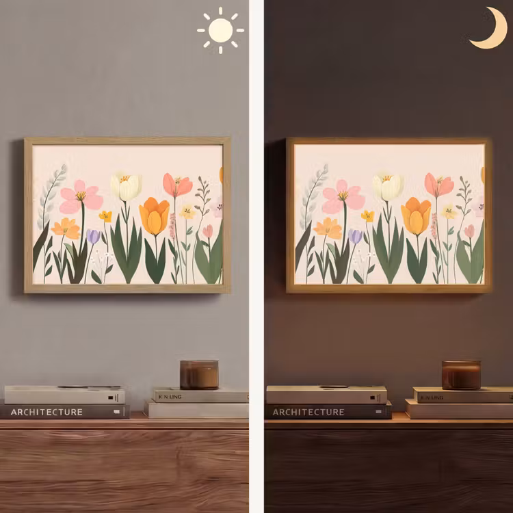 Pasteltinten - Bloemen - Illustratie Light Box met batterij (Wandlamp) middel -sfeer3