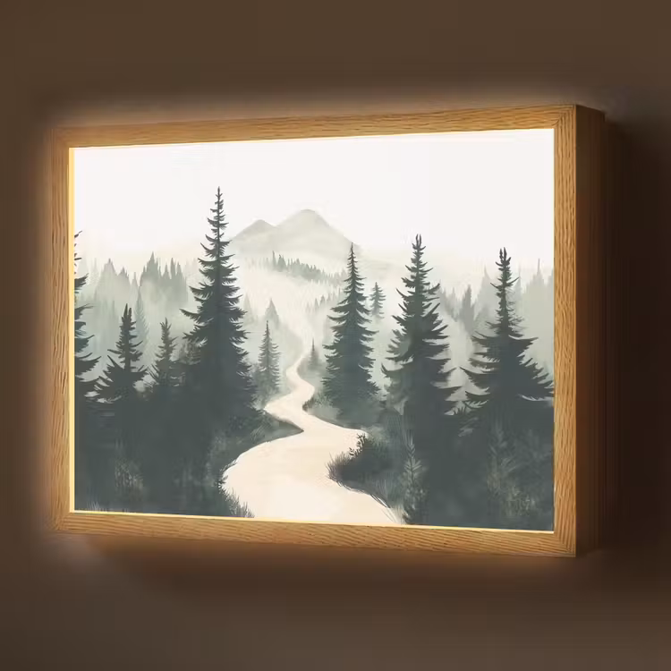 Pad - Bomen - Bos - Illustratie Light Box met batterij (Wandlamp) middel -z3d_website