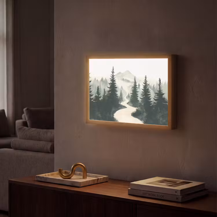 Pad - Bomen - Bos - Illustratie Light Box met batterij (Wandlamp) middel -sfeer1