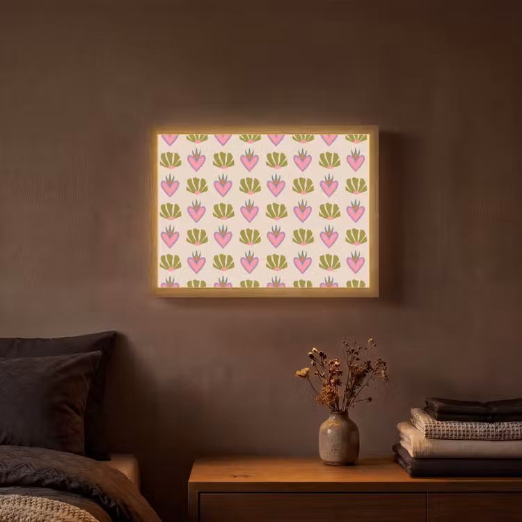 Patroon - Beige - Hartjes - Bloemen Light Box met batterij (Wandlamp) middel 907 -sfeer4