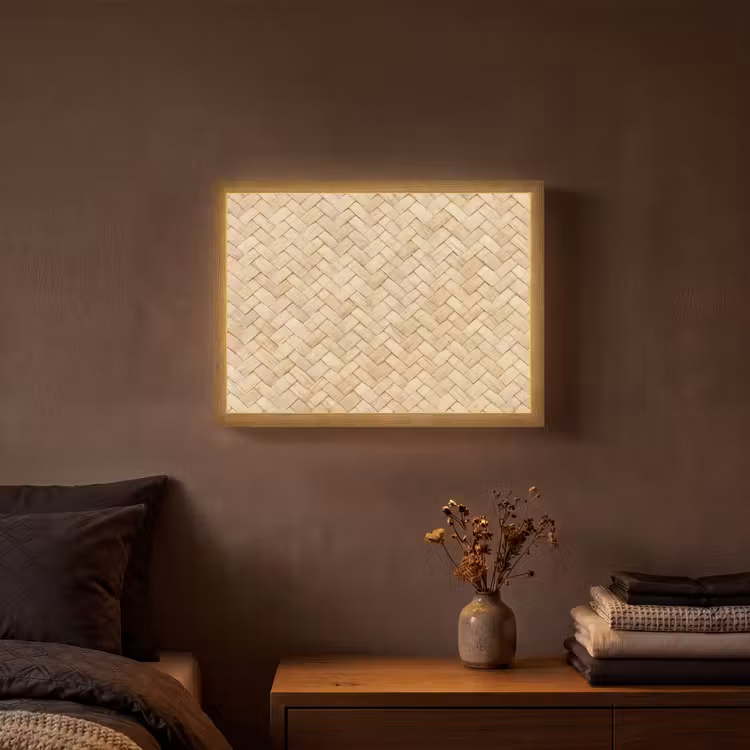 Patroon - Beige - Rotan print Light Box met batterij (Wandlamp) middel -sfeer4