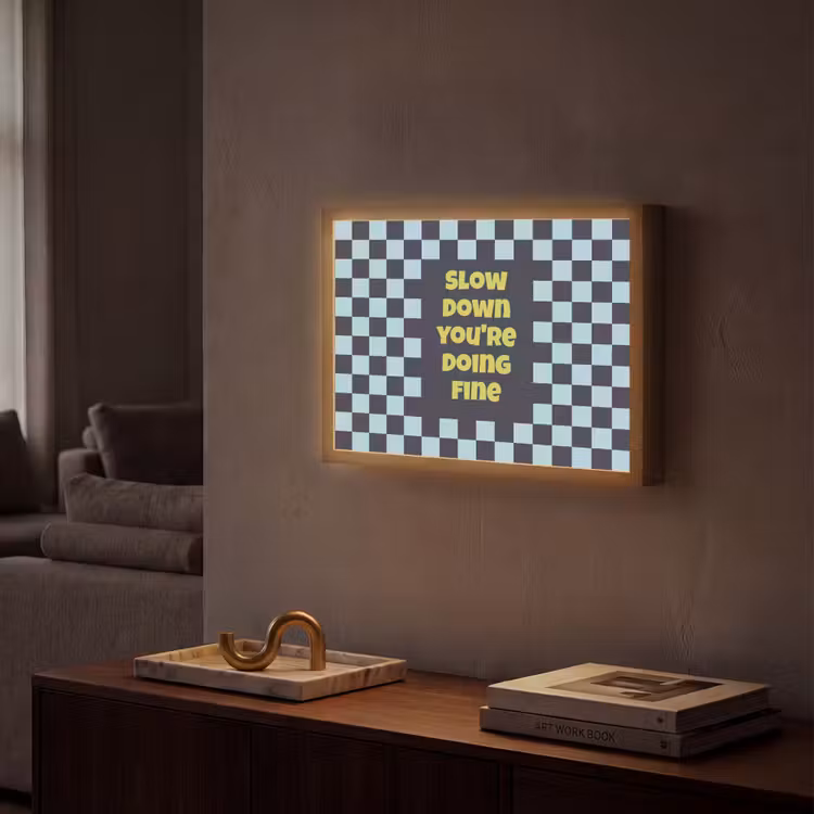 Patroon - Geblok - Blauw - Slow down you're doing fine Light Box met batterij (Wandlamp) middel -sfeer1