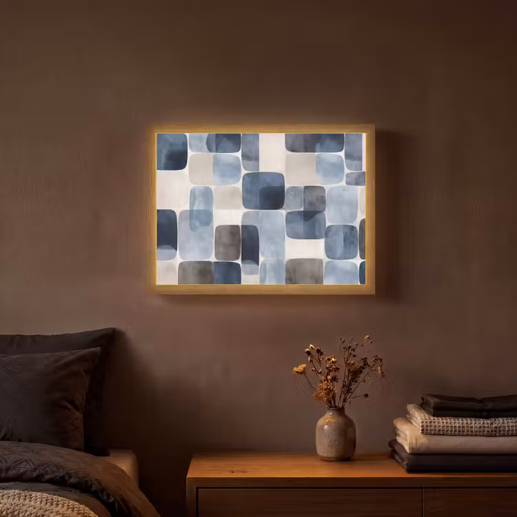 Patroon - Blauw - Vierkanten Light Box met batterij (Wandlamp) middel -sfeer4