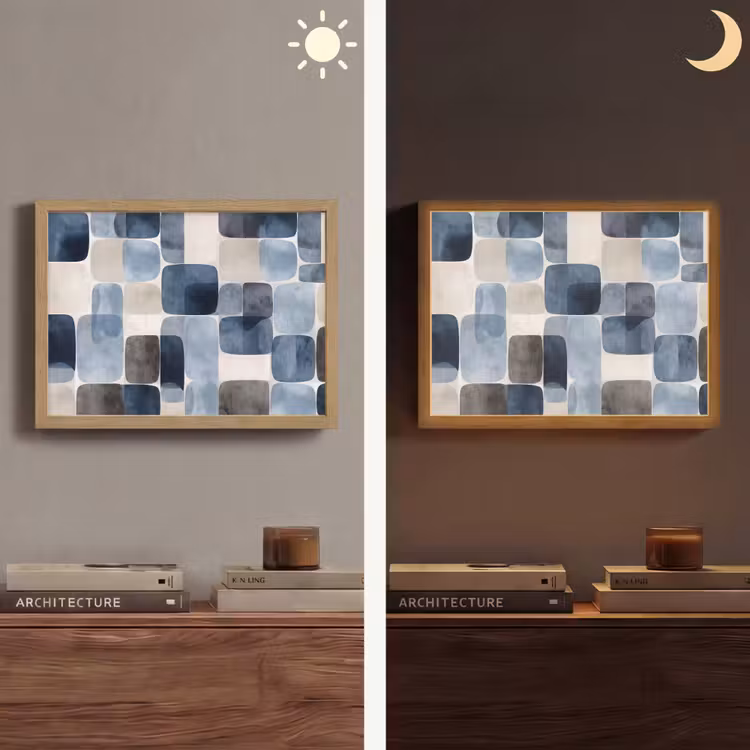 Patroon - Blauw - Vierkanten Light Box met batterij (Wandlamp) middel -sfeer3