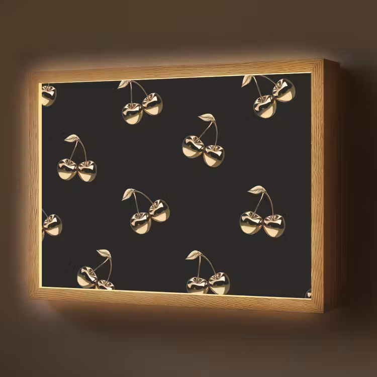 Patroon - Kersen - Goud - Chrome Light Box met batterij (Wandlamp) middel -z3d_website