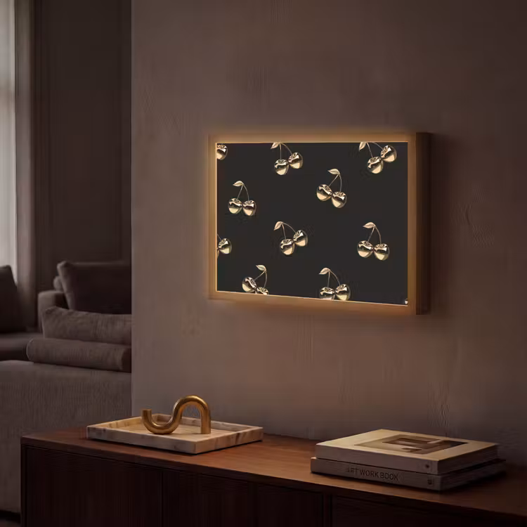 Patroon - Kersen - Goud - Chrome Light Box met batterij (Wandlamp) middel -sfeer1