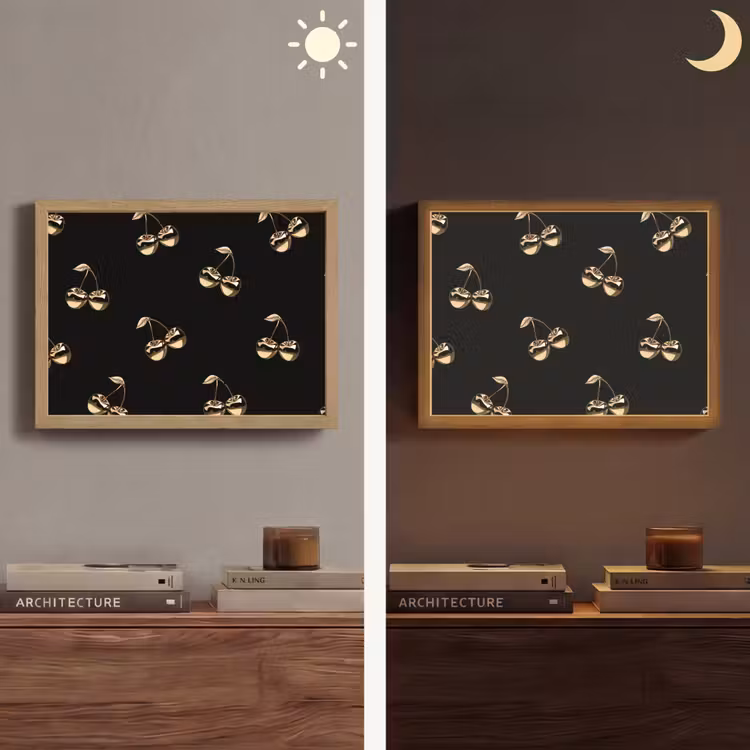 Patroon - Kersen - Goud - Chrome Light Box met batterij (Wandlamp) middel -sfeer3