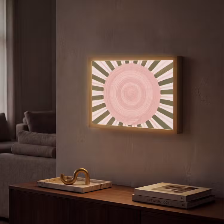 Patroon - Cirkel - Stralen - Abstract - Roze Light Box met batterij (Wandlamp) middel -sfeer1