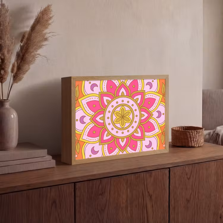 Patroon - Bloemmotief - Decoratie - Abstract - Roze Light Box met batterij (Wandlamp) middel -sfeer2