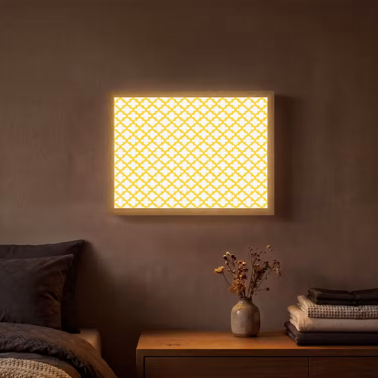 Patroon - Geometrisch - Klassiek - Geel Light Box met batterij (Wandlamp) middel 907 -sfeer4