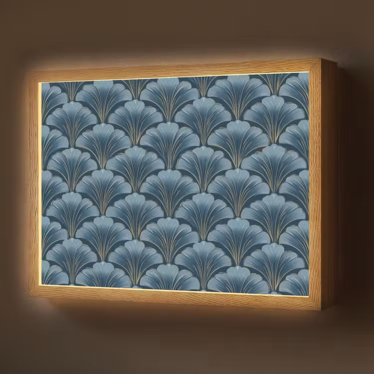 Patroon - Ginkgoblad - Blauw Light Box met batterij (Wandlamp) middel 907 -z3d_website