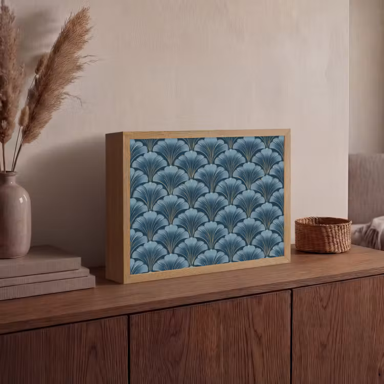 Patroon - Ginkgoblad - Blauw Light Box met batterij (Wandlamp) middel 907 -sfeer2