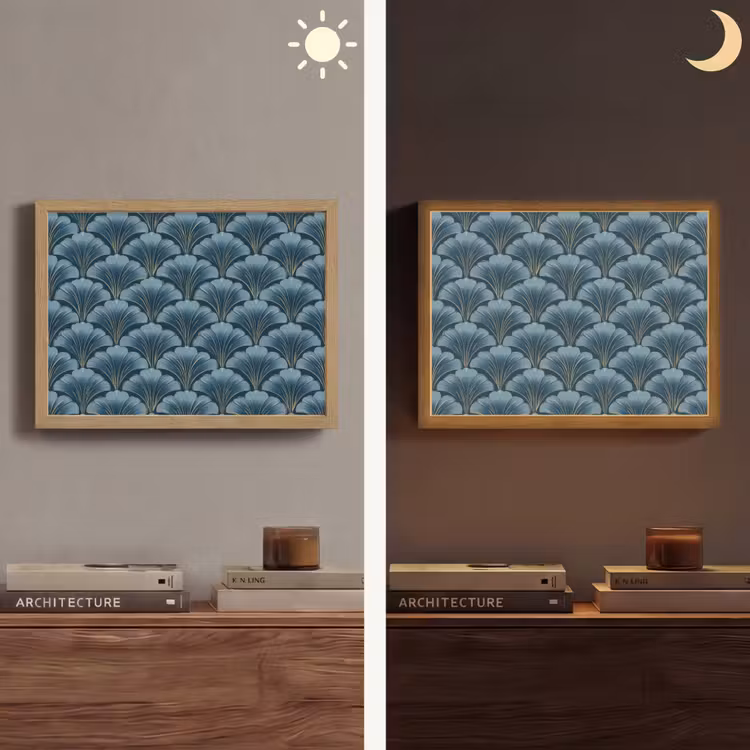 Patroon - Ginkgoblad - Blauw Light Box met batterij (Wandlamp) middel 907 -sfeer3