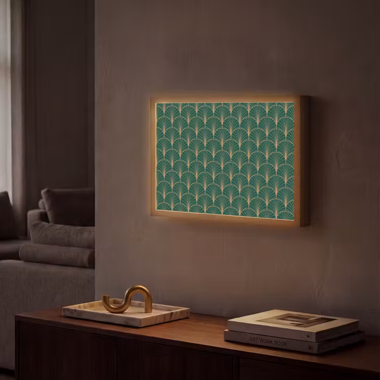 Patroon - Groen - Goud - Symmetrisch Light Box met batterij (Wandlamp) middel 907 -sfeer1