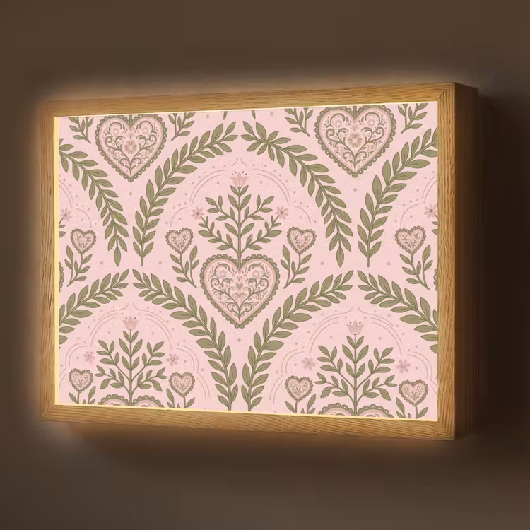 Patroon - Hart - Bloemen - Folkloristisch - Roze Light Box met batterij (Wandlamp) middel -z3d_website