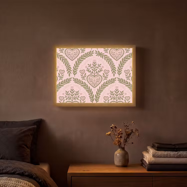 Patroon - Hart - Bloemen - Folkloristisch - Roze Light Box met batterij (Wandlamp) middel -sfeer4