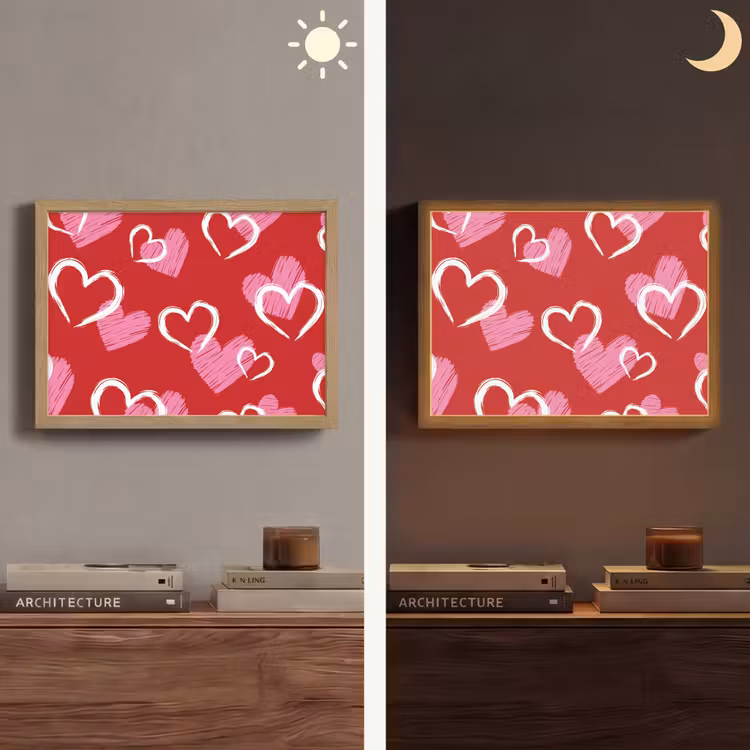 Patroon - Hartjes - Roze - Valentijn Light Box met batterij (Wandlamp) middel -sfeer3