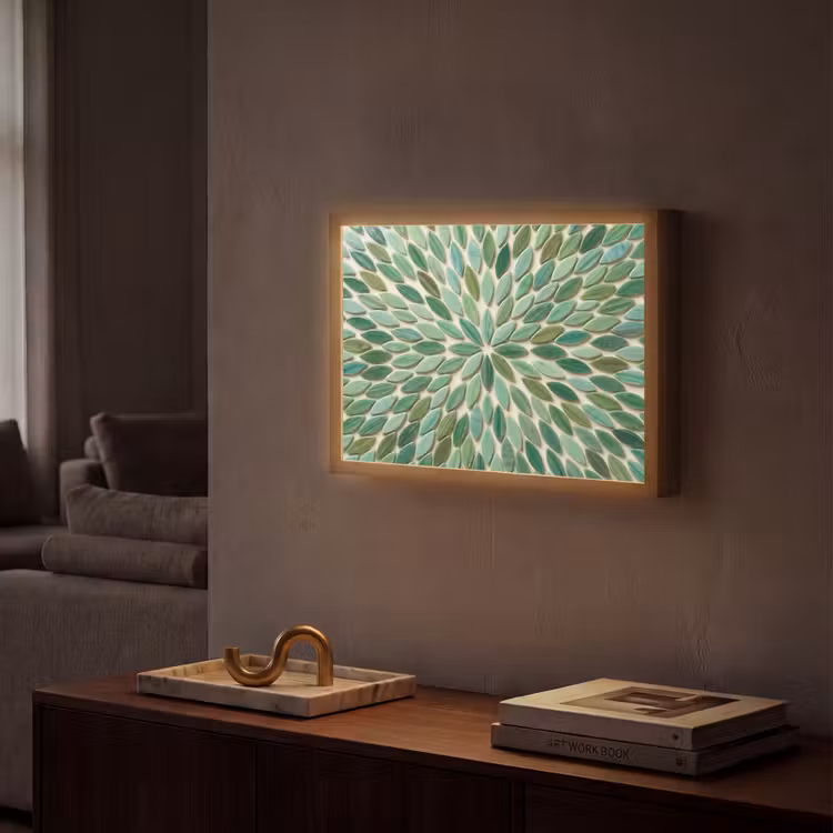 Patroon - Blad - Groen - Abstract Light Box met batterij (Wandlamp) middel -sfeer1